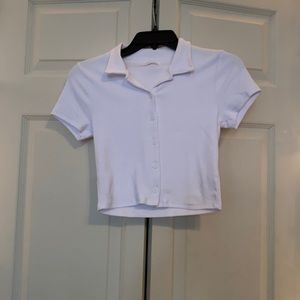 White Cropped Collared Top